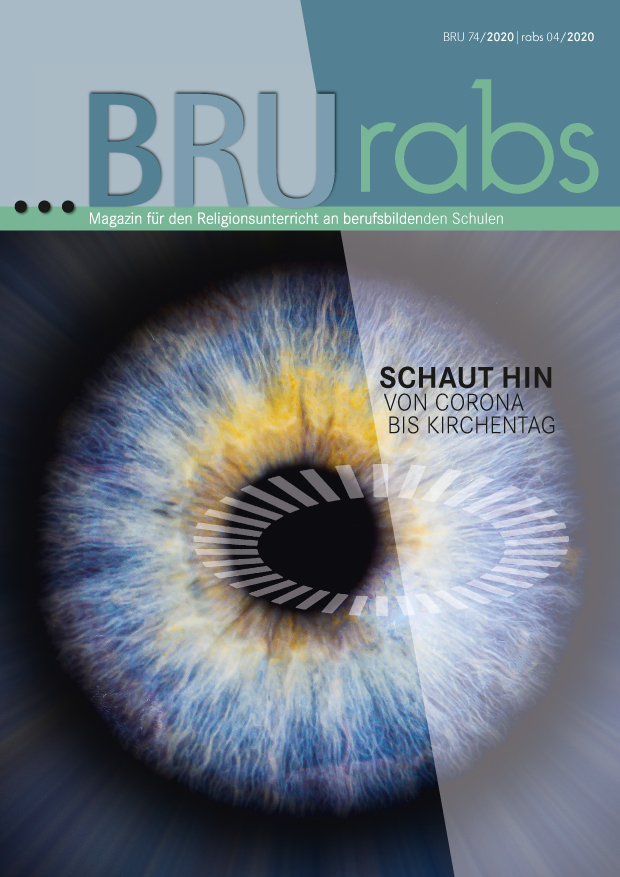 -magazin und rabs, Schaut hin. Von Corona bis Kirchentag, Titelbild mit Auge und ÖKT-Symbol